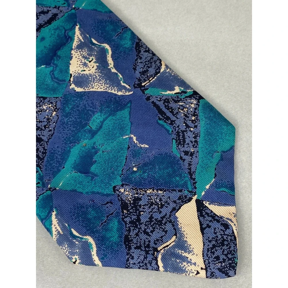 VTG Cardinale Mens Tie Blue Teal Abstract Artsy‎ Geometric Silk Formal 57x4